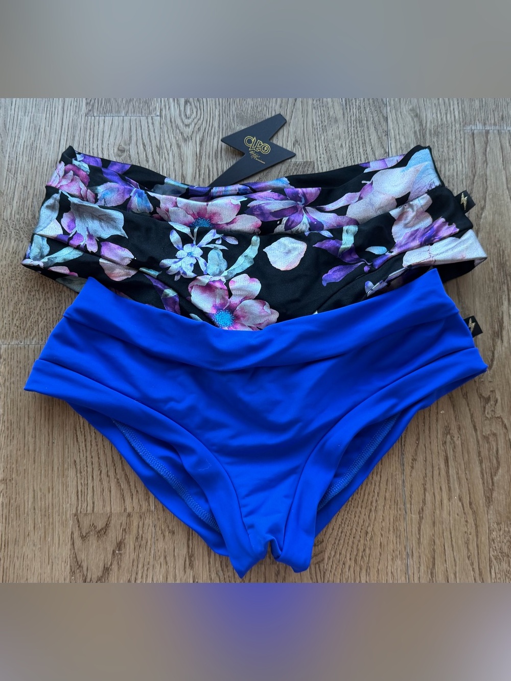Cleo the Hurricane Low Waist Cheeky Bottom - Metallix Foil and Bright Blue Solid